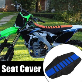 X AUTOHAUX Universal Motorcycle Pit Dirt Bike Faux Leather Soft Seat Cover Anti Slip Seat Cushion Dark Blue Black