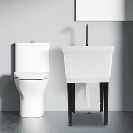 BAIODNB Freestanding Utility Sink, Utility Sink Extra-Deep Laundry Tub, Freestanding Plastic Utility Sink Laundry Tub Sink for Basement, Laundry Room, Garage or Shop (White)