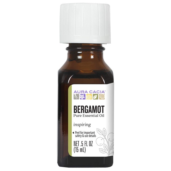 Aura Cacia 100% Pure Bergamot Essential Oil | GC/MS Tested for Purity | 15 ml (0.5 fl. oz.) | Citrus bergamia