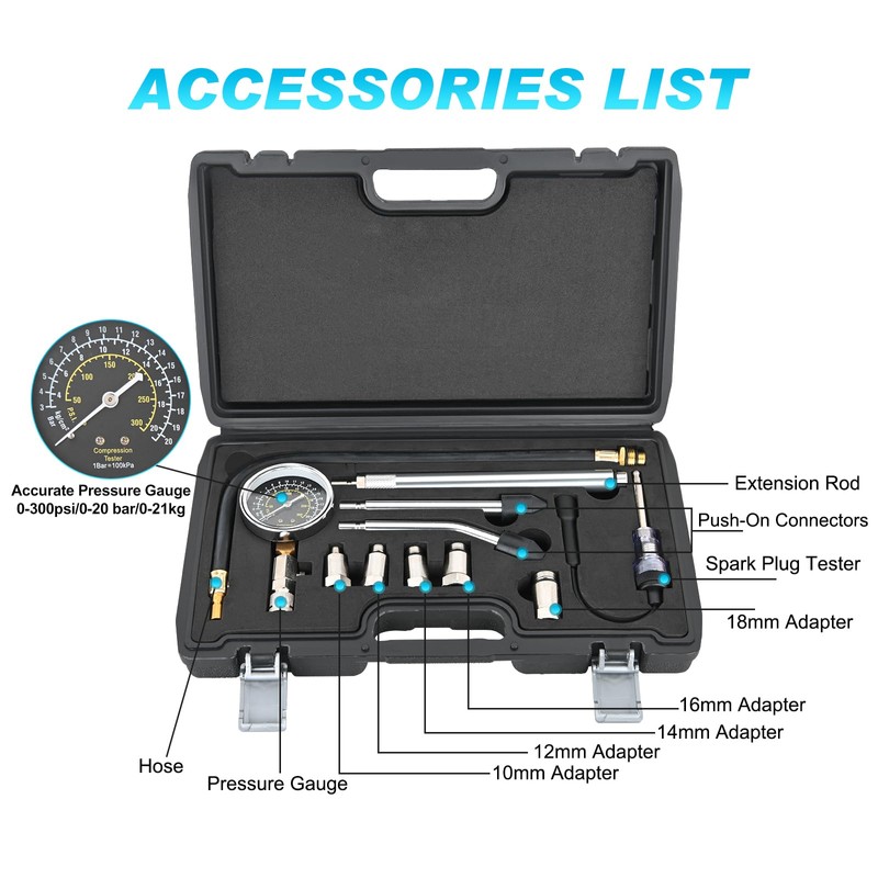 Nilight Compression Tester, 11 PCS Engine Compression Tester Kit with