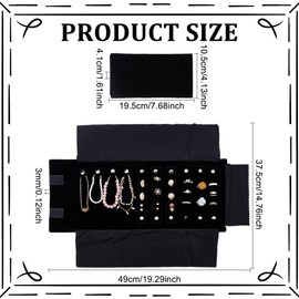 FINGERINSPIRE Black Velvet Jewellery Roll Portable Travel Jewelry Roll Organizer Jewelry Storage Roll Bag Daily Jewelries Carrying Pouch for Necklaces, Brackets, Earrings and Rings