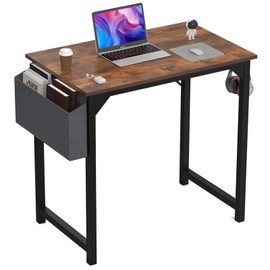 32 Inch Desk Office with Storage, Modern Simple Style Gaming Computer Table for Youth Student Adult, Metal and Wood Home Office Furniture, Rustic Brown