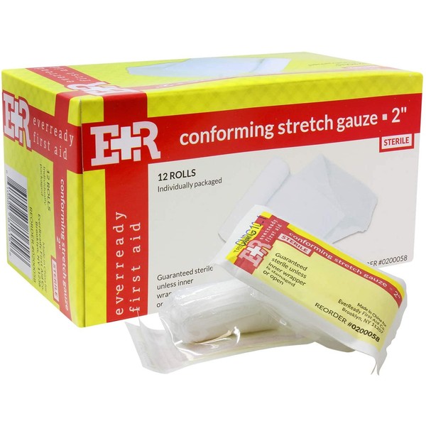 Ever Ready First Aid Sterile Conforming Gauze Roll Bandage - Box of 12-2 inch