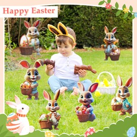 Wvu & Wvo Easter Bunny Garden Stake, 2D Easter Advertising Signs, Easter Yard Sign for Garden Decoration, Large Easter Decoration Outdoor, Easter Egg Hunt, Spring Decoration Outdoor (35 x 22 cm, 6