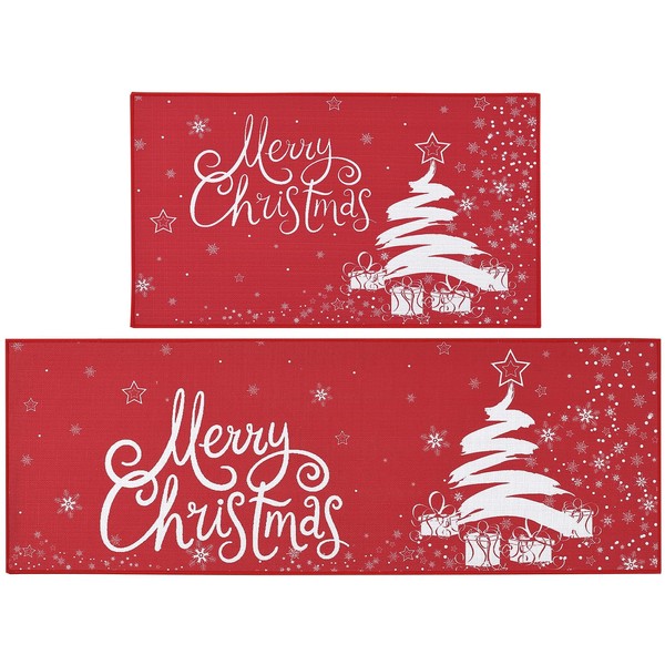 CAROMIO Christmas Kitchen Rugs and Mats Set of 2 Winter