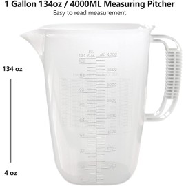 1 Gallon Measuring Pitcher-Convenient Conversion Chart,134oz Extra Large Plastic Measuring Cup-Strong Food Grade Material,Graduated Mixing Pitcher Great for Lawn,Pool Chemicals, Motor Oil and Fluids