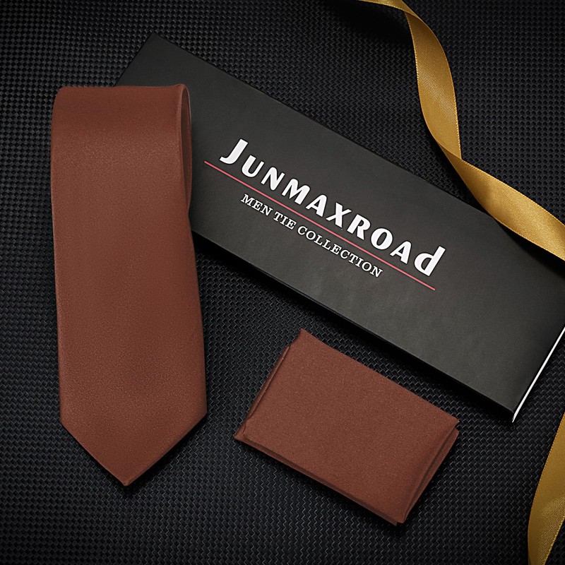 Junmaxroad Mens Tie Set Solid Color 3.15" (8CM) Rust Formal