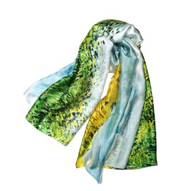Shanlin Bufandas largas de satén floral para mujer en caja de regalo, (pond), Grande
