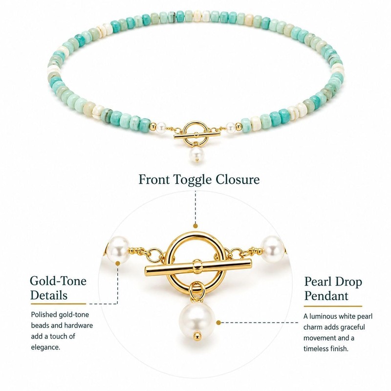 Beaded Necklace for Women Turquoise Pearl Necklace Pearl Pendant Gold