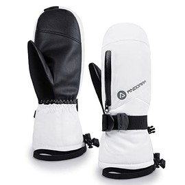 ANDORRA Ski Gloves Women Winter White Ski Mittens Women Waterproof Skiing Mittens for Women Touchscreen Zipper Pocket Womens Snow Gloves, White,M