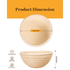 Banneton Bread Proofing Basket, Proofing Basket for Sourdough Bread Baking, Indonesian Rattan Bread Bowl Sourdough bread Baking Supplies with Linen Liner (5" Round Basket x 3)