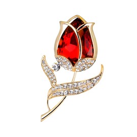 Clataly Crystal Flower Brooch Party Rhinestone Brooches Jewelry for Women and Girls (Red)
