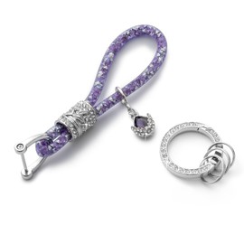 MORSUNBELA Key Ring with Glitter Rhinestone Car Key Ring Pendant Car Key Crystal Key Ring Women, purple