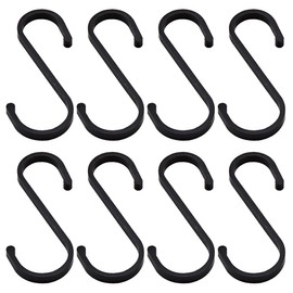 HSIXHAF 8 x S hooks, 86 mm S-hooks, aluminium, S shaped metal, for kitchen, wardrobe, small, office, kitchen, bathroom, bedroom (black)