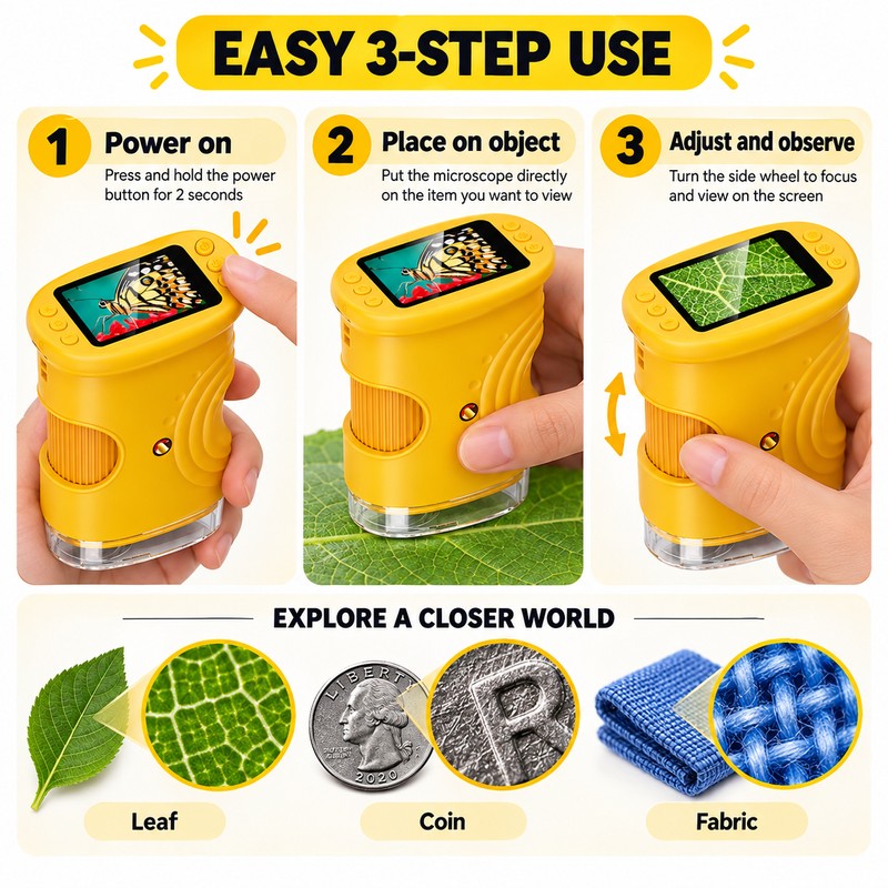 Handheld Digital Microscope for Kids – 1000X Magnification with 2.0-Inch