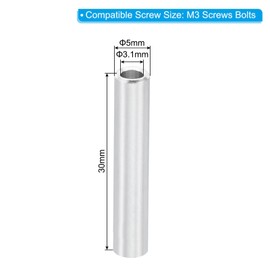 Unifizz M3 Aluminium Spacers, 10Pcs Round Metal Spacer Tubes 3.1mm ID x 5mm OD x 30mm Length Unthreaded Aluminium Standoff for M3 Screw Bolt Assemblies