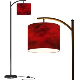BVCAHSAW Arc Floor Lamp Black red Abstract Toned Fiery Effect Copy Space for Modern Tall Standing Lamp Dimmable with Remote Adjustable Drum Shade Footswitch for Living Room Bedroom Office