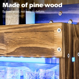 Homde Wine Rack with LED Light Wall Mounted Wood Alcohol Shelf with Bottle Stemware Glass Holder Rustic Whiskey Display Storage with 4-Bottle Liquor Dispenser for Home Bar Kitchen Decor