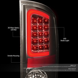 DNA Motoring TL-DRAM05-LED-3D-CH-SM Pair of Smoke Lens LED Tail Lights Compatible With Dodge Ram 1500-3500 03-06, Passenger & Driver Side