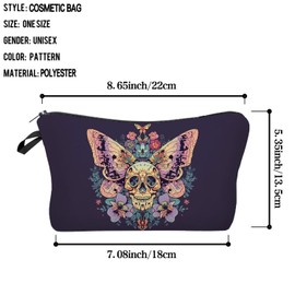 Livel lhood Skull Butterfly Makeup Bag Cute Small Organizer Zipper Pouch Floral Butterfly Skull Cosmetic Bag Gothic Birthday Present for Women Friends