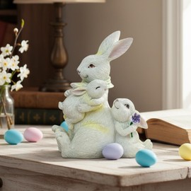 SafeSir Resin Bunny Figurine, 4.5in Adorable Mom and Baby Bunnies Decor, Family Unity Easter Table Decorations, Spring Home Decor, Rabbit Ornaments for Easter Gifts(Mom and Baby)
