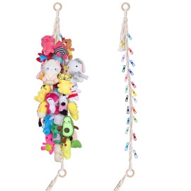 Boho Toy Storage Chain 78" Stuffed Animal Chain Holder Hanging Macrame Stuff Animals Organizer with Clips for Bedroom Wall Display