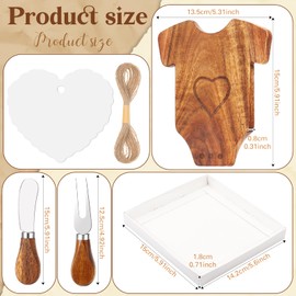 Skybooly 6 Set Baby Shower Party Favors Cheese Board Set Wooden Mini Charcuterie Boards with Knives and Forks Bulk Bodysuit Shape Cheese Boards with Cards and Gift Box for Guests Baby Bridal Shower
