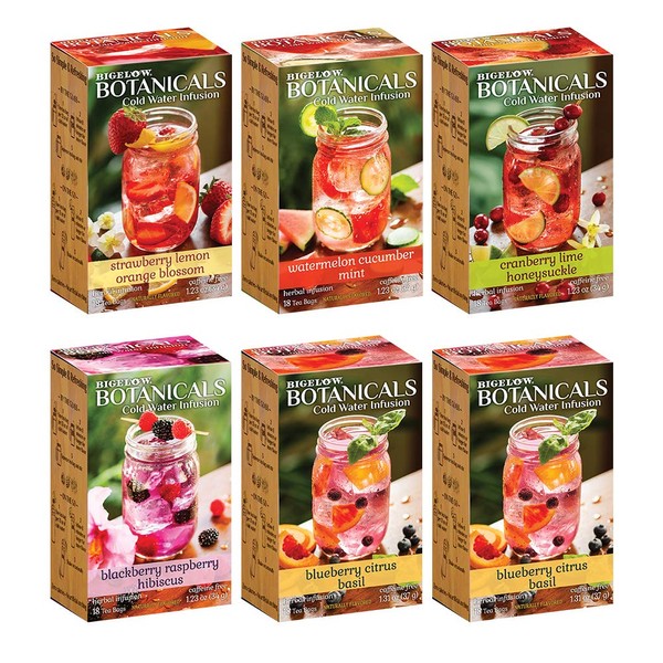 Bigelow Botanicals Cold Water Herbal Infusion Variety Pack, Caffeine Free, 18 Count (Pack of 6), 108 Total Tea Bags