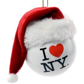Kurt Adler I Love New York NY Ball with Santa Hat Christmas Ornament