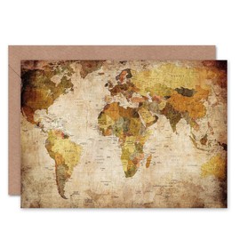 WORLD MAP VINTAGE CARTOGRAPHY BLANK GREETINGS BIRTHDAY CARD ART