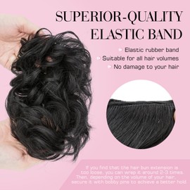 MY-LADY Curly Human Hair Bun Messy Buns Hair Pieces for Women Hair Buns with Elastic Band Tousled Updo Real Hair Ponytail Extension Natural Black