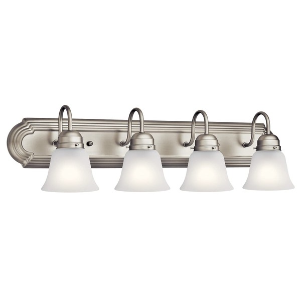 Kichler 30" 4-Light Vanity Bath Light in Brushed Nickel, Modern Bathroom Light with Clear Satin Etched Glass, (30" W x 8" H), 5338NIS