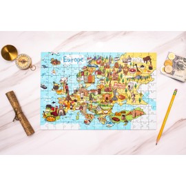 Terra Puzzles Europe Map Wooden Jigsaw Puzzle 152 Piece, 10x15 inches