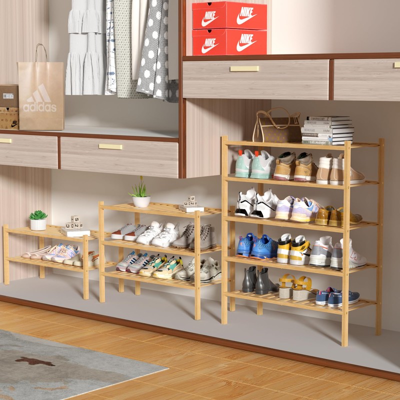 ROMGUAR CRAFT 5 Tier Bamboo Shoe Rack for Closet Free