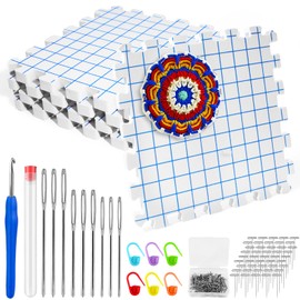 Celepoir Set of 4 Clamping Mats Knitting with Grid, 28 x 28 cm Clamping Mats with Knitting Accessories & T-Needles, Extra Thick Clamping Mats for Crafts, Blocking Mat for Knitting, Crochet, Lace,