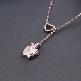 ENSIANTH Teacher Necklace - Apple Pendant Lariat - Thank You Gift for Teachers (Apple Necklace-RG)