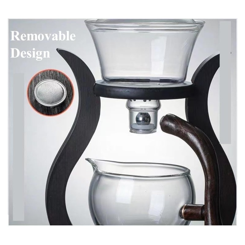 Lazy Kungfu Drip Teapot Magnetic Semi-Automatic Glass Teapot Wooden Glass