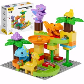 Kids Marble Run Building Block Dinosaur, Montessori Learning Resources STEM Toy Bricks Maze Puzzle Set Race Track Compatible with Major Brands for Age 3 4 5 6 7 8+ Boys Girls Birthdays
