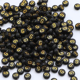 XIENBAOFU 100PCS Letter Beads,4X7mm Acrylic Alphabet Beads,Gold Black Letter G Beads Flat Round Alphabet Beads for Jewelry Making Bracelet Necklace Keychain DIY, SKU3023-G