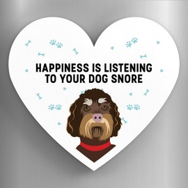 Global Designs Labradoodle Happiness Is Your Dog Snoring Katie Pearson Artworks Heart Shaped Wooden Magnet