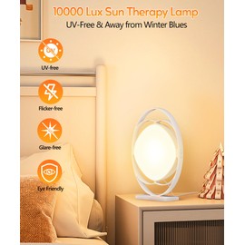HIBOITEC Light Therapy Lamp, 10000 Lux Therapy Light, Sun Light Therapy Lamp with 3 Color Temperature & 5 Adjustable Brightness & 4 Timing & Memory Function, Portable Light Therapy Box for Home/Office