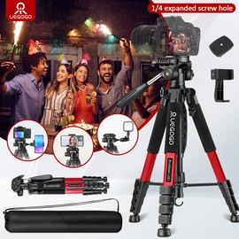 Professional DSLR Camera Tripod with Phone Stand, 74 inches, detachable gimbal, suitable for DSLR cameras, perfect for live streaming, photography, and video