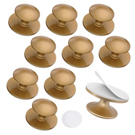 StickNGo 10-Pack Self-Adhesive Cabinet Knobs, No-Drill Self-Stick Drawer Knobs for Dressers, Kitchen, Glass Cabinets, Closets - Strong Adhesive Round Stainless Steel Stick on Handles (10, Gold)