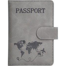 Passport Holder, Passport Cover with Credit Card Slot and Boarding Pass Slot Combo, Passport Wallet Case Book Travel Must Have, RFID Blocking Leather Travel Accessories, Grey