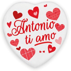 Antonio Ti Amo Deko-Kühlschrankmagnet in Herzform, weiß und rot, romantisches Geschenk zum Valentinstag, Geburtstag, Jahrestag, Herz aus Porzellan mit Magnet, Antonio