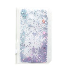 Chris.W 6PCS A5 6 Holes Binder Pockets Plastic Zipper Envelopes Pouch for A5 6-Ring Binder Notebook, Built-in Glitter Flakes Stars Decoration(Pink/Blue/Purple)