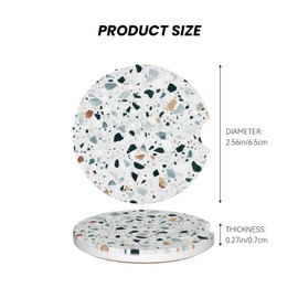 Car Coaster for Cup Holders,Italian Floor Venetian Natural Coaster 2PCS Absorbent Ceramic Coaster for Drinks, Cute Car Assecories for Women Men, Universal Size 2.56" with Finger Notch & Cork Base