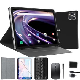 ANTEMPER Tablet, 10 Inch Android Tablet with 128GB ROM, 16GB RAM(Up to 2 TB), Octa-Core Processor, 5G WiFi Tableta, with Keyboard Mouse Case, 13MP+8MP Camera, IPS Touchscreen 8H Battery, Black