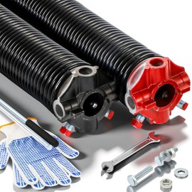 POWLAB Pair of 2" Garage Door Torsion Springs (0.250 X 2'' X 30'') with Non-Slip Winding Bars & Gloves, Heavy-Duty Replacement, 18,000 Cycles, High Precision Electrophoresis Black Coated