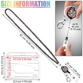 Crystal Lanyard Necklace with Transparent ID Card Holder and Key Ring, Bling Rhinestone Crystal Lanyard Strap, Clear ID Holder and Lanyard, Multicoloured/ Black